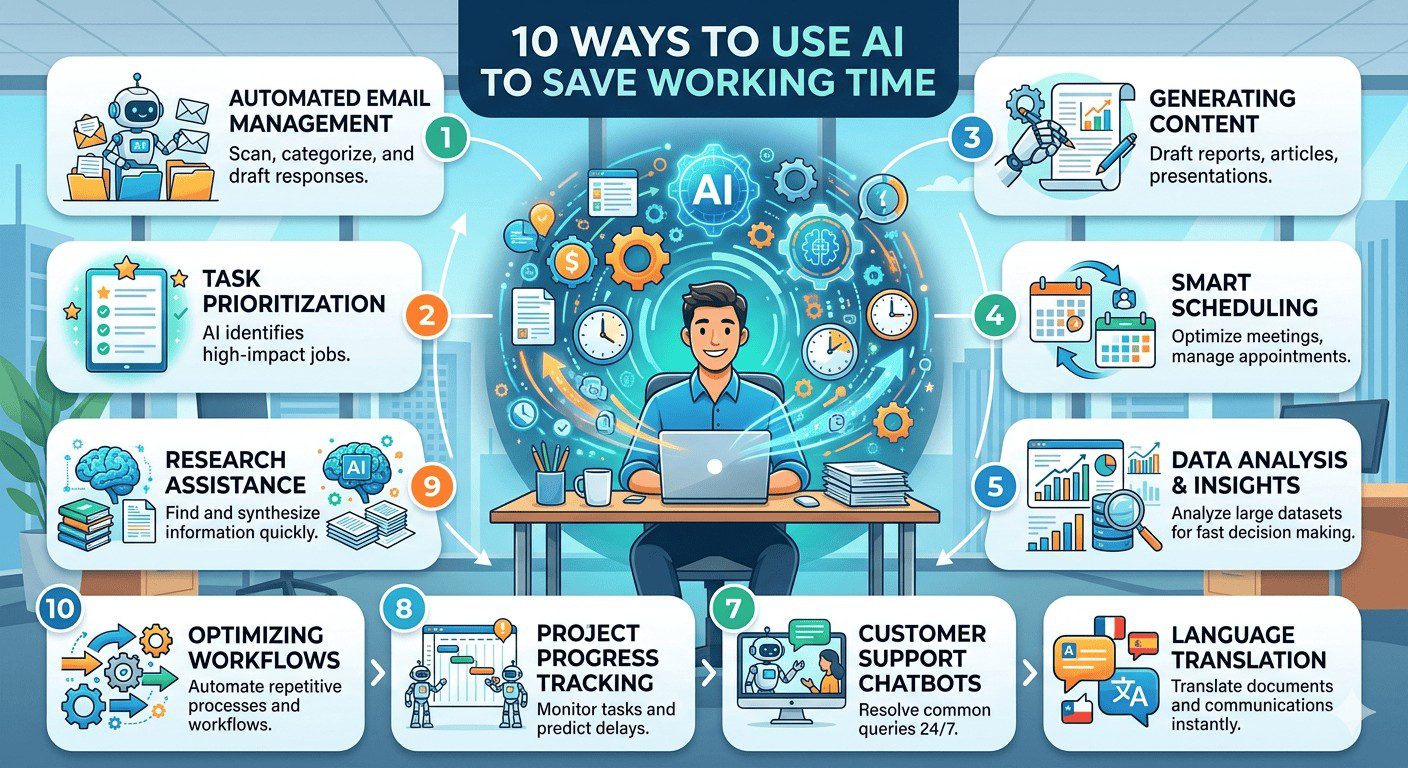 10 วิธีใช้ AI ประหยัดเวลาในการทำงาน