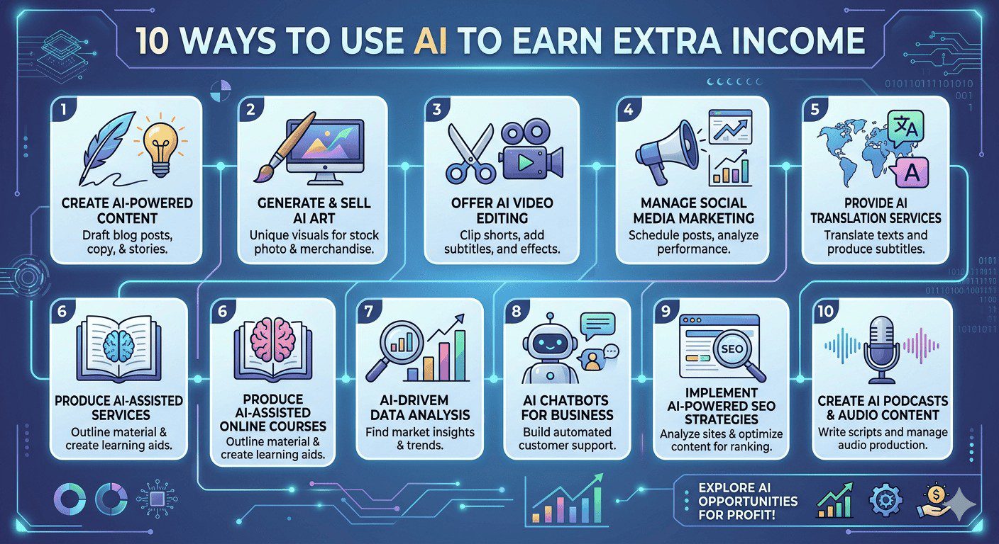 10 วิธีใช้ AI สร้างรายได้เสริม